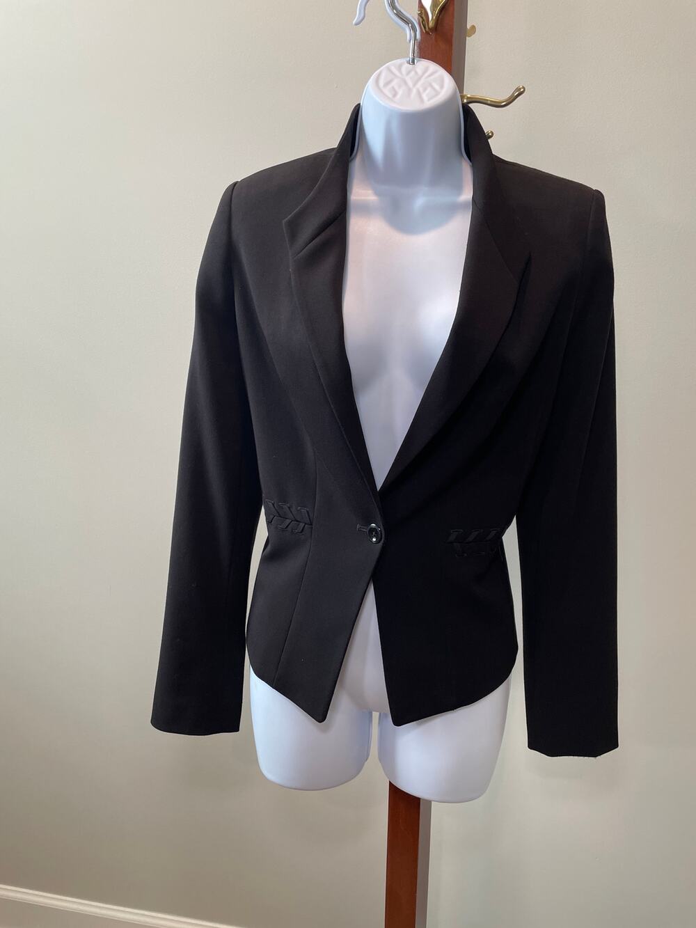White House Black Market Black Blazer with Criss‑Cross Detailing – Size 4